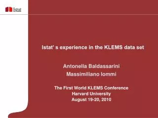 Antonella Baldassarini Massimiliano Iommi The First World KLEMS Conference Harvard University August 19-20, 2010