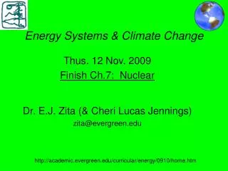 Energy Systems &amp; Climate Change