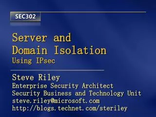 Server and Domain Isolation Using IPsec