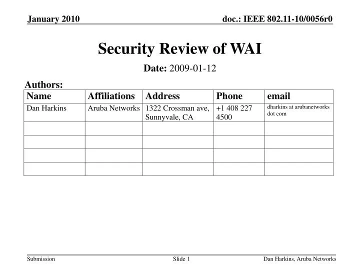 security review of wai