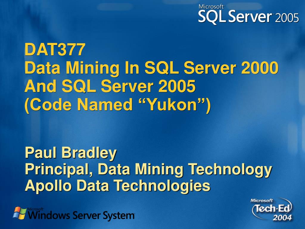 PPT - DAT377 Data Mining In SQL Server 2000 And SQL Server 2005 (Code ...