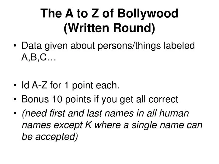 the a to z of bollywood written round