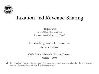 Taxation and Revenue Sharing