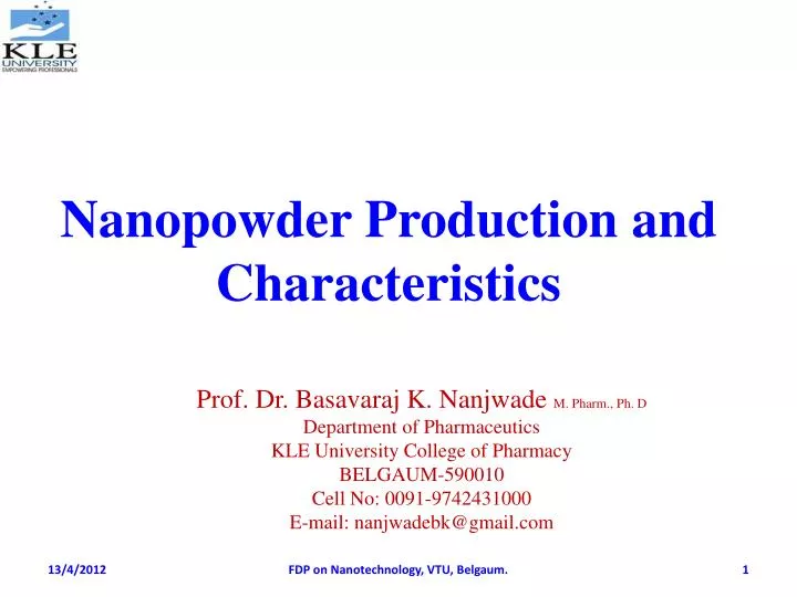 nanopowder production and characteristics
