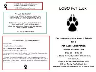 Join Sacramento Area Alumni &amp; Friends for a Pot Luck Celebration Sunday, October 26th 6:00 pm – 8:00 pm La Sierra C