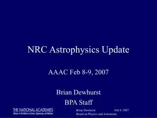 NRC Astrophysics Update