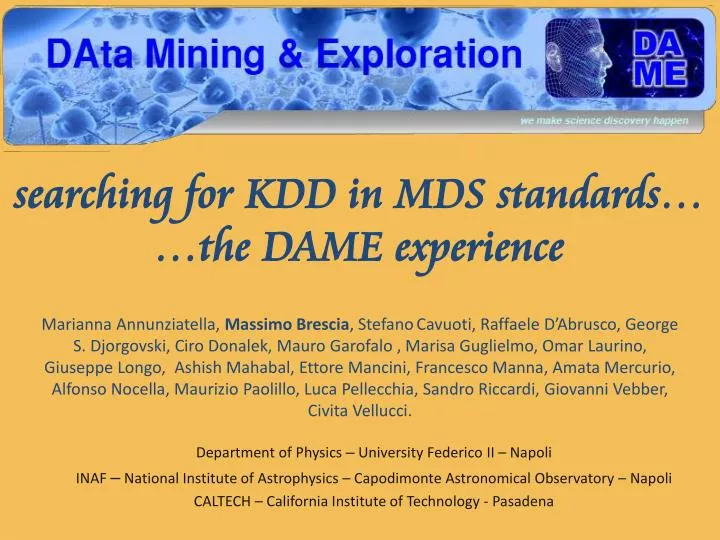 searching for kdd in mds standards the dame experience