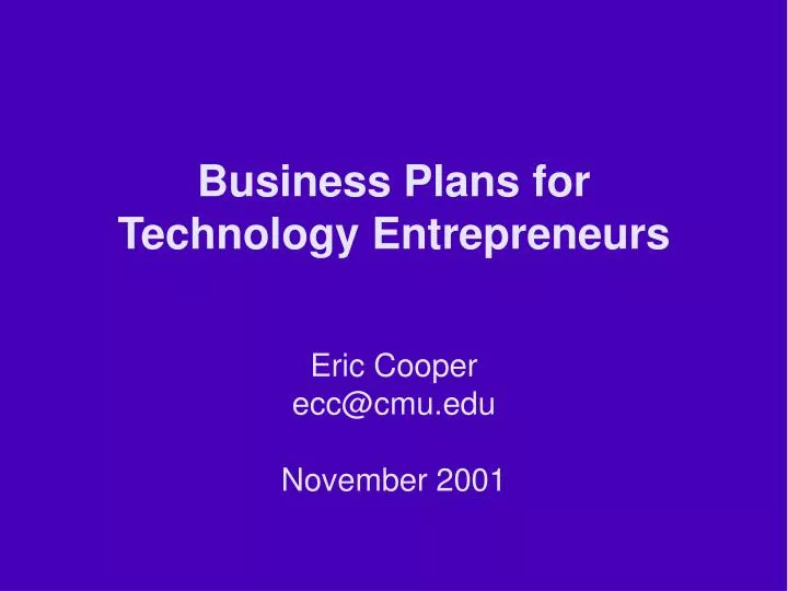 business plans for technology entrepreneurs