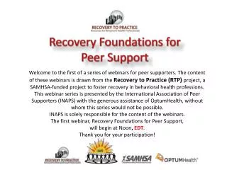 Recovery Foundations for Peer Support