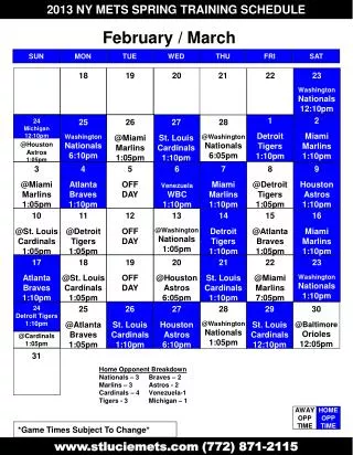 2013 NY METS SPRING TRAINING SCHEDULE