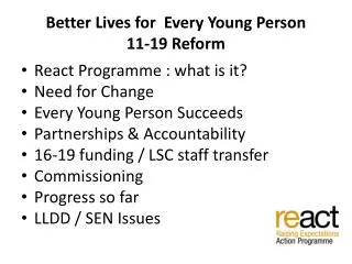 Better Lives for Every Young Person 11-19 Reform