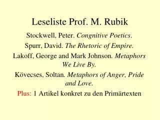 Leseliste Prof. M. Rubik