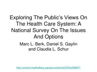 Exploring The Public’s Views On The Health Care System: A National Survey On The Issues And Options