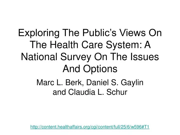 exploring the public s views on the health care system a national survey on the issues and options