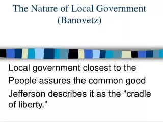 The Nature of Local Government (Banovetz)