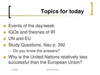 Topics for today