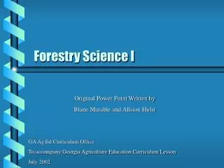 Forestry Science I