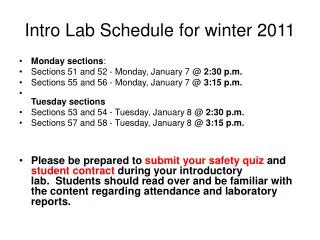 Intro Lab Schedule for winter 2011