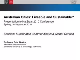 Australian Cities: Liveable and Sustainable?
