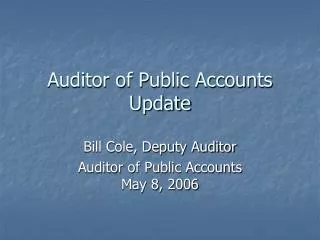Auditor of Public Accounts Update