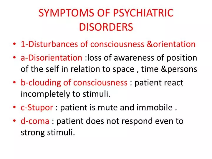 symptoms of psychiatric disorders