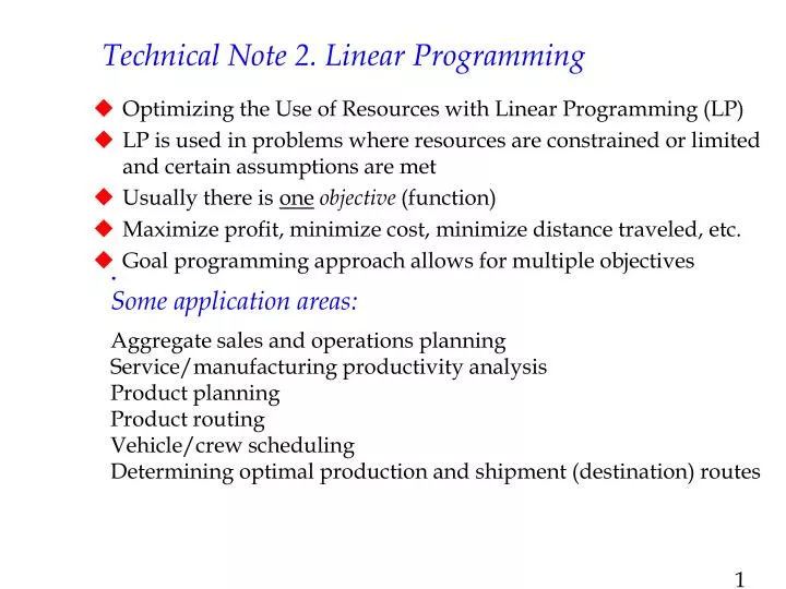 technical note 2 linear programming