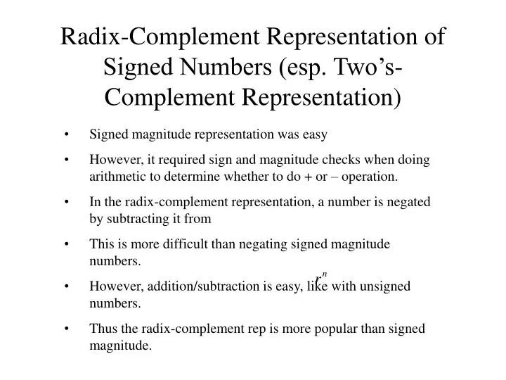 radix complement representation of signed numbers esp two s complement representation