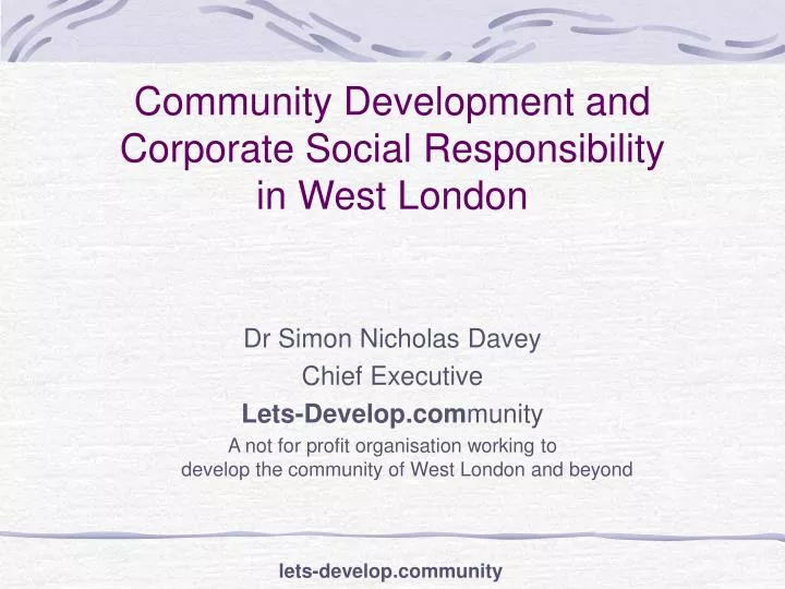community development and corporate social responsibility in west london