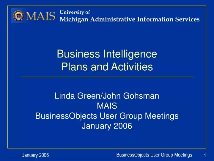 business intelligence plans and activities
