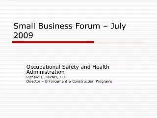 Small Business Forum – July 2009