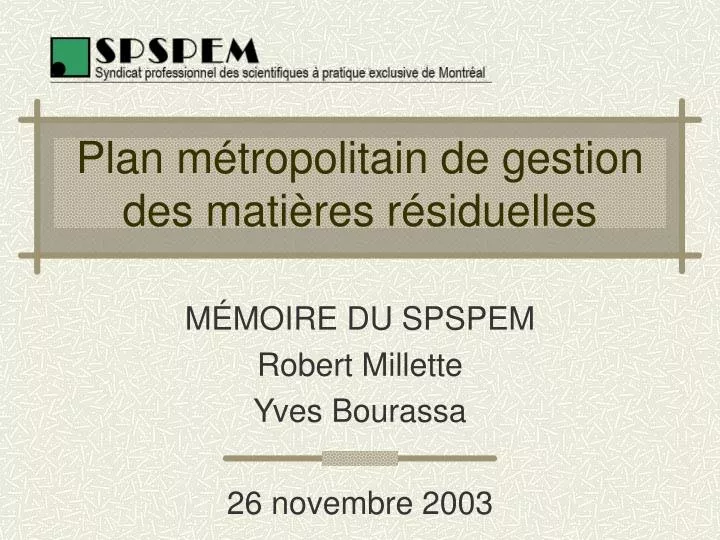 plan m tropolitain de gestion des mati res r siduelles