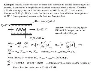 Example: Electric resistive heaters are often used in houses to provide heat during winter