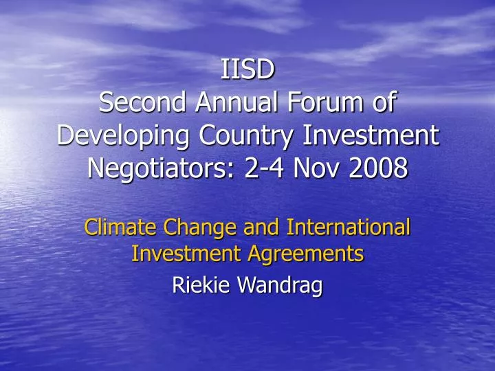 iisd second annual forum of developing country investment negotiators 2 4 nov 2008