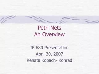 Petri Nets An Overview
