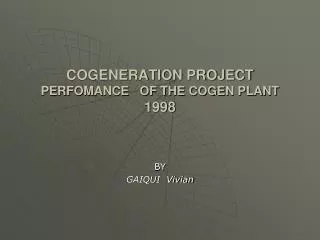 COGENERATION PROJECT PERFOMANCE OF THE COGEN PLANT 1998