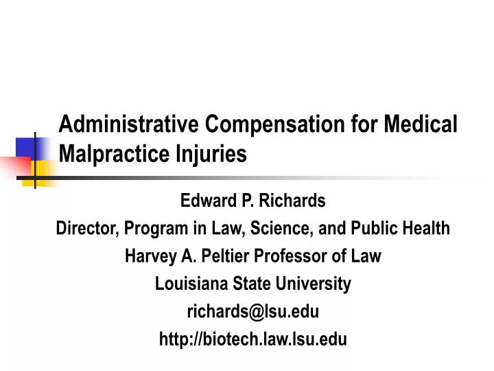 administrative compensation for medical malpractice injuries