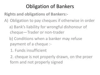 Obligation of Bankers