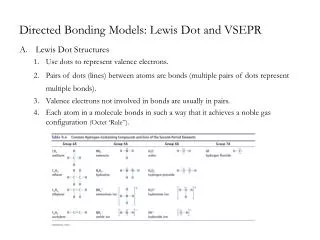 Directed Bonding Models: Lewis Dot and VSEPR