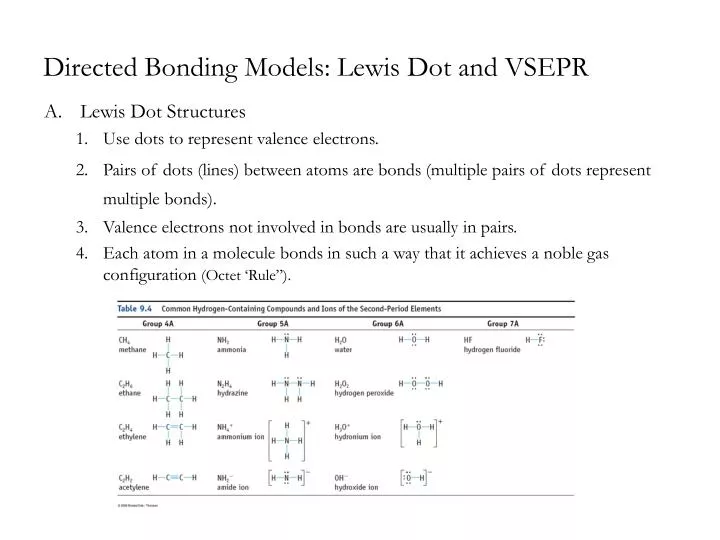 directed bonding models lewis dot and vsepr