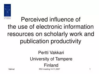 Perceived influence of the use of electronic information resources on scholarly work and publication productivity
