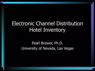 Electronic Channel Distribution Hotel Inventory
