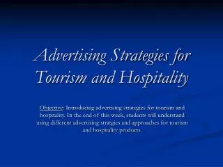 Advertising Strategies for Tourism and Hospitality