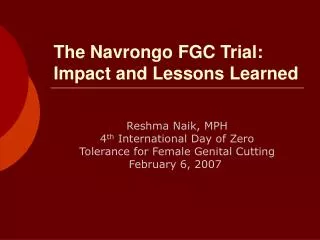The Navrongo FGC Trial: Impact and Lessons Learned