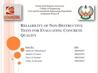 Reliability of Non-Destructive Tests for Evaluating Concrete Quality
