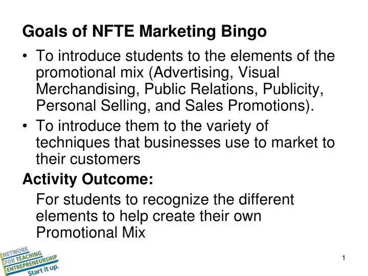 goals of nfte marketing bingo