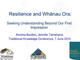 Resilience and Whānau Ora:
