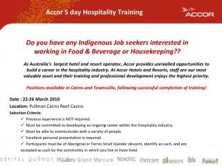 Accor 5 day Hospitality Training