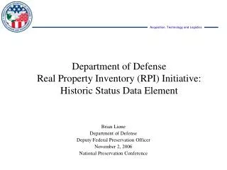 Department of Defense Real Property Inventory (RPI) Initiative: Historic Status Data Element