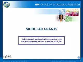 MODULAR GRANTS Select research grant applications requesting up to $250,000 direct costs per year in modules of $25,000