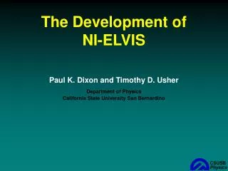 The Development of NI-ELVIS